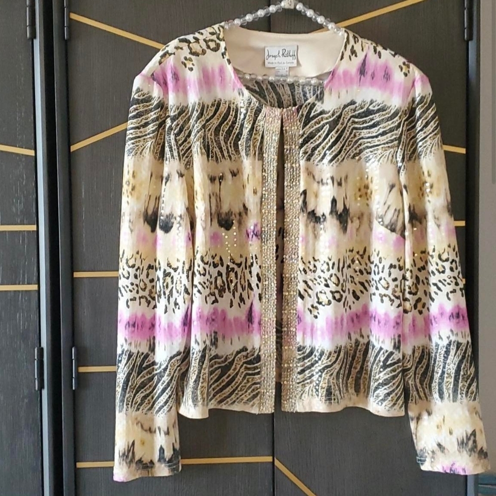 Joseph Ribkoff Pink and Black Blazer with Abstract Print